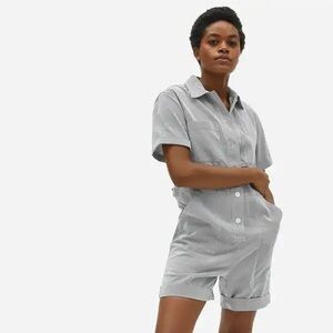 Everlane Romper Grey and White Weave Striped Size 2 Cotton